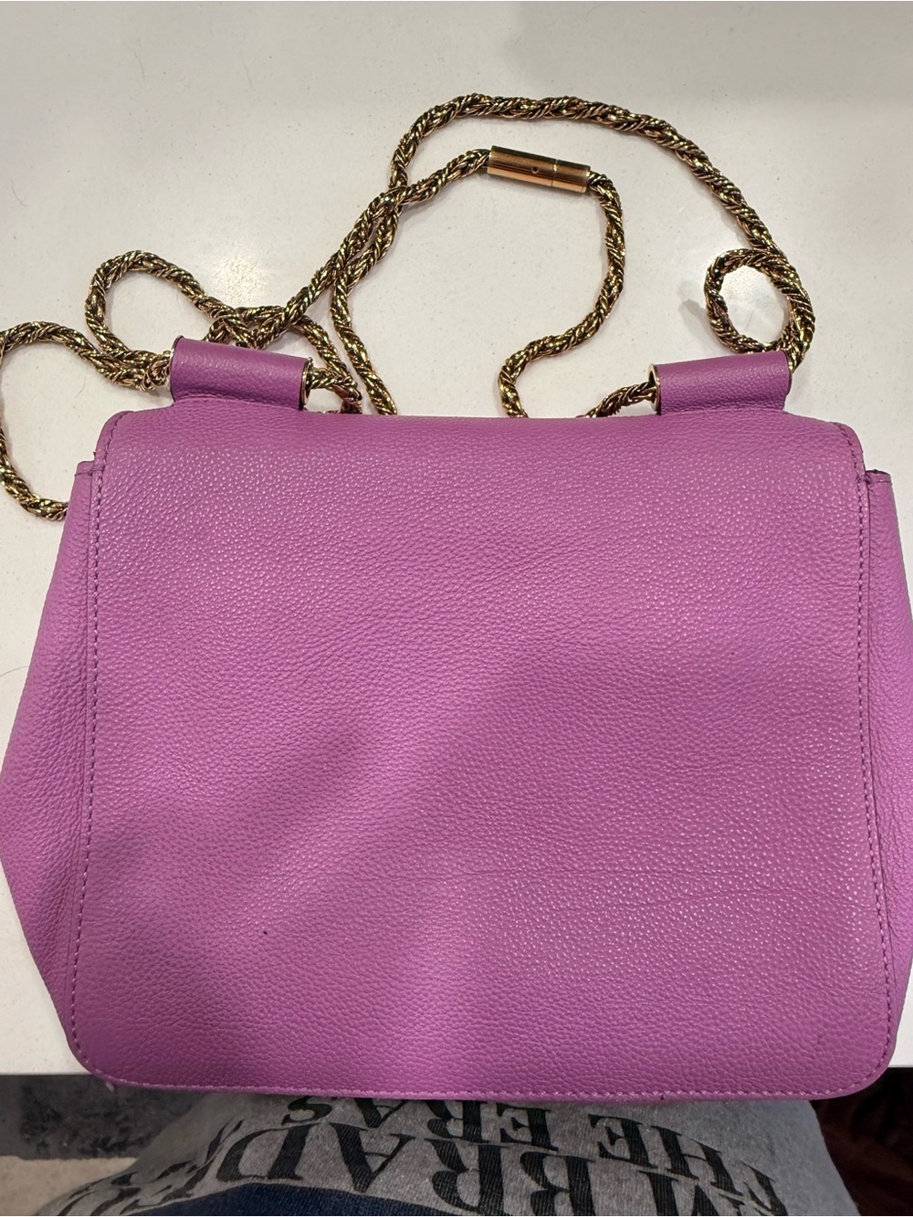 Chloe Lilac Leather Shoulder Bag with Gold Chain - Picture 4 of 10
